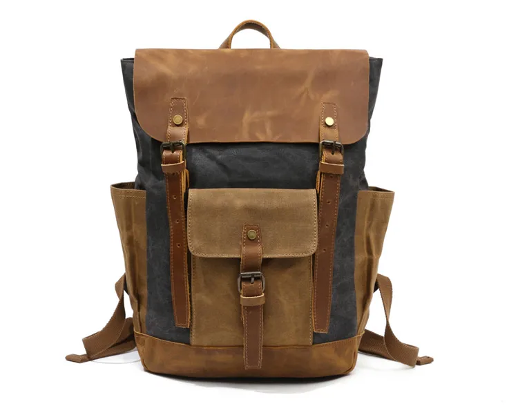 Men Backpack Waterproof Computer Laptop Bag Vintage Canvas Large Capacity Travel Backpacks Leather Military Male Backpack School Men Backpack Waterproof Computer Laptop Bag Vintage Canvas Large Capacity Travel Backpacks Leather Military Male Backpack School
