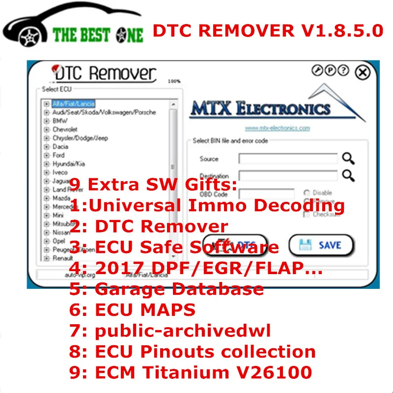 9 Extra ECU SW MTX DTC Remover 1.8.5.0 With Keygen ECU Chip Tuning Fault Code Remover ECU Remap Programmer For KESS KTAG FGTECH
9 Extra ECU SW MTX DTC Remover 1.8.5.0 With Keygen ECU Chip Tuning Fault Code Remover ECU Remap Programmer For KESS KTAG FGTECH