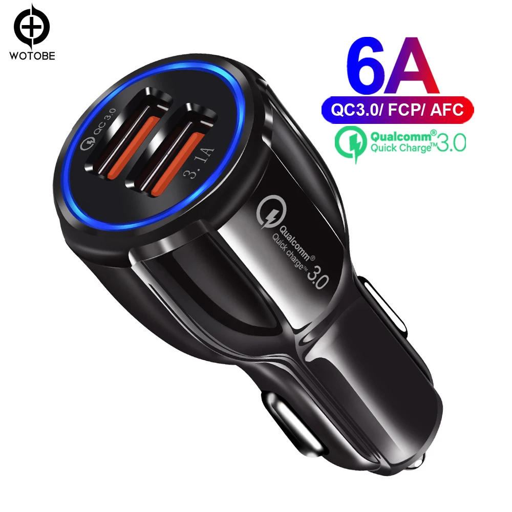 

30W Dual Port QC3.0 Car Charer One Quick charging 18W and smart 12W output for iPhone iPad Samsung Huawei xiaomi, etc.3A Cable