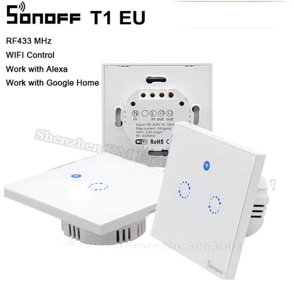 Sonoff EU Smart Wifi Wall Touch Light Switch 1/2 Gang Touch/WiFi/RF433/APP Remote Smart Home Controller Work with Alexa/Google
Sonoff EU Smart Wifi Wall Touch Light Switch 1/2 Gang Touch/WiFi/RF433/APP Remote Smart Home Controller Work with Alexa/Google