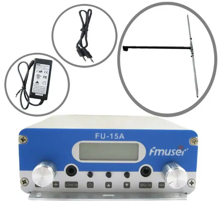 FMUSER FU-15A V1.0 FM stereo PLL broadcast transmitter +1/2 wave dipole antenna+audio cable+ power supply 87.5-108MHZ
FMUSER FU-15A V1.0 FM stereo PLL broadcast transmitter +1/2 wave dipole antenna+audio cable+ power supply 87.5-108MHZ