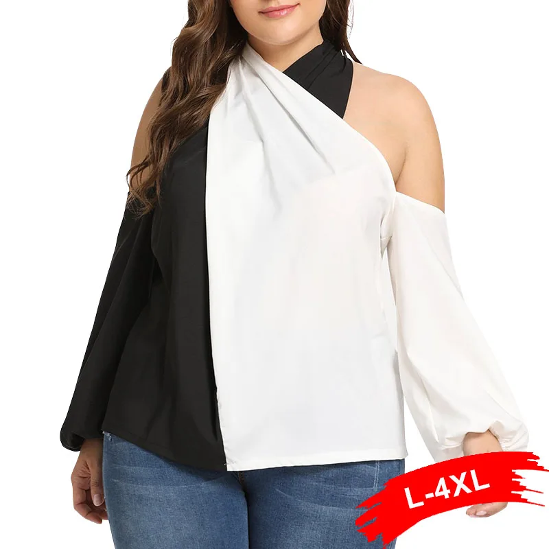 Plus Size Color Block Modern Lady Cold Shoulder Blouse 3Xl 4Xl Elegant Criss Cross Halter Solid Off The Shoulder Women Shirts
Plus Size Color Block Modern Lady Cold Shoulder Blouse 3Xl 4Xl Elegant Criss Cross Halter Solid Off The Shoulder Women Shirts
