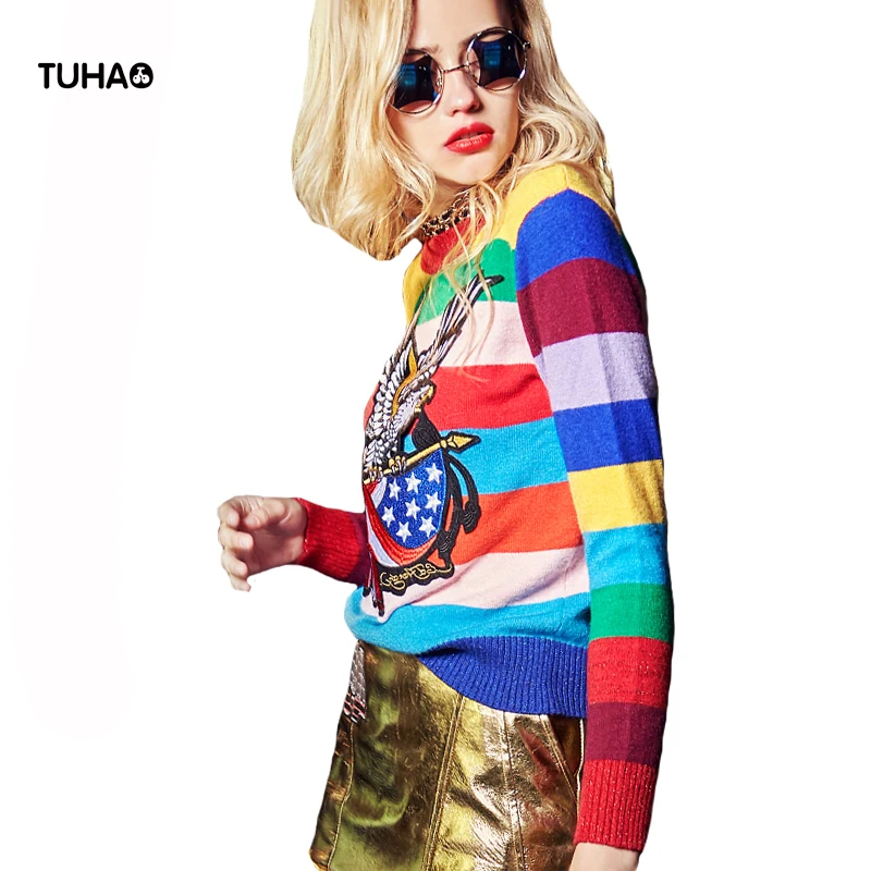 TUHAO Color Striped Sweaters Women Tops Eagle Flag Fashion Streetwear Pullovers and Sweater Femme Pull TS7027
TUHAO Color Striped Sweaters Women Tops Eagle Flag Fashion Streetwear Pullovers and Sweater Femme Pull TS7027