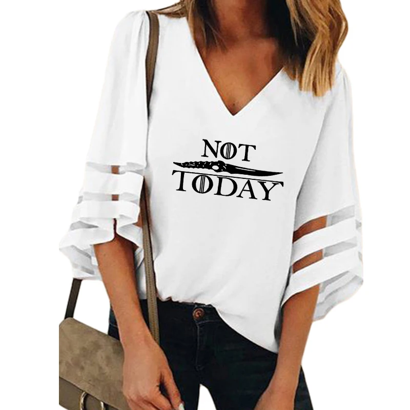 Arya Stark Not Today Game of Thrones Print Shirt Female Arya Quote Half Sleeves V-Neck Bell Sleeve T-Shirt Women Femme Tops
Arya Stark Not Today Game of Thrones Print Shirt Female Arya Quote Half Sleeves V-Neck Bell Sleeve T-Shirt Women Femme Tops