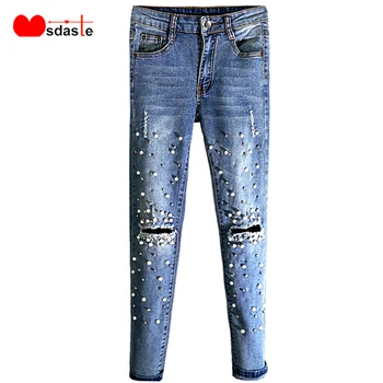 Jeans Woman Beading Pencil Pants 2019 Autumn Ankle-Length High Waist Ripped Pants Vintage Pantalones Stretchy Denim Trousers
Jeans Woman Beading Pencil Pants 2019 Autumn Ankle-Length High Waist Ripped Pants Vintage Pantalones Stretchy Denim Trousers