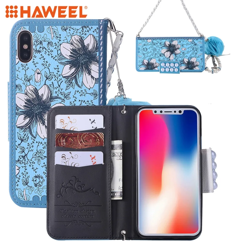 Чехол для телефона HAWEEL с цветочным узором iPhone X XS горизонтальные отделения карт