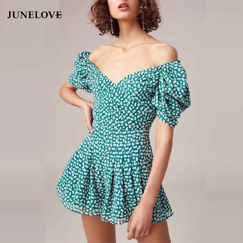 JuneLove Summer Boho Vintage Retro Puff Sleeve Playsuit Floral Print Chiffon Jumpsuit Off Shoulder Romper beach overalls
JuneLove Summer Boho Vintage Retro Puff Sleeve Playsuit Floral Print Chiffon Jumpsuit Off Shoulder Romper beach overalls