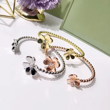 Bilincolor fashion luxury rose gold double flowers open bangle for women 
Bilincolor fashion luxury rose gold double flowers open bangle for women