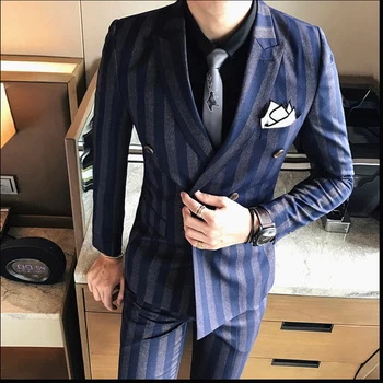 Men's Double Breasted Stripe Suit Young Men Korean Slim Groom Wedding Dress Suit Three-piece
Men's Double Breasted Stripe Suit Young Men Korean Slim Groom Wedding Dress Suit Three-piece