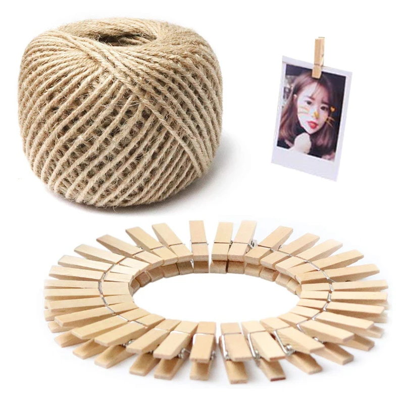 30m Jute Twine and 50 Pieces Mini Natural Wooden Photo Clips Wall Decoration DIY Hemp Rope with Photo Clips for Hanging Photos
30m Jute Twine and 50 Pieces Mini Natural Wooden Photo Clips Wall Decoration DIY Hemp Rope with Photo Clips for Hanging Photos