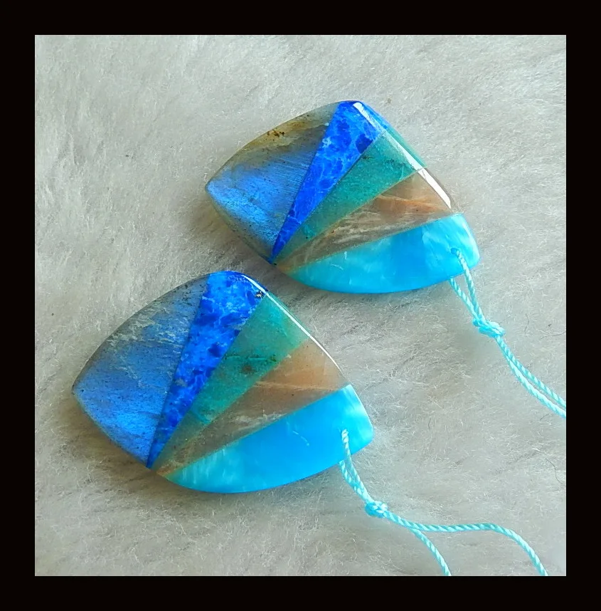 Wholesale!Labradorite,Lapis Lazuli,Chrysocolla,Sun Stone,Jasper Intarsia Gemstone Earring Bead,40x29x5mm,16.2g
Wholesale!Labradorite,Lapis Lazuli,Chrysocolla,Sun Stone,Jasper Intarsia Gemstone Earring Bead,40x29x5mm,16.2g