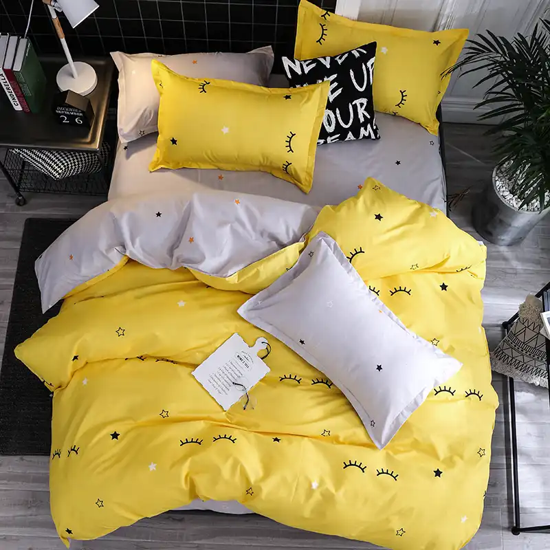 Yellow Eyelash Bedding Set Childish Cartoon King Queen Full Twin