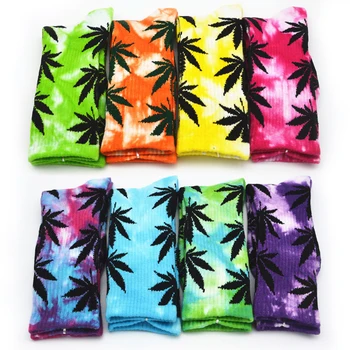 

MOQ3Pairs NEW Tie-dyed Crew Socks plantlife socks for men women high quality cotton skateboard hiphop maple leaf sport socks