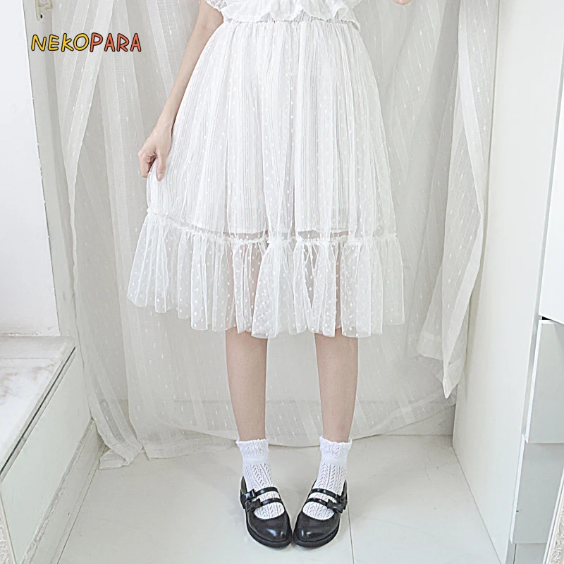 Fairy Kei Dots Mesh Summer Women's Bubble Skirt Pleated Skirt Double Layers Striped Lining Long Skirt
Fairy Kei Dots Mesh Summer Women's Bubble Skirt Pleated Skirt Double Layers Striped Lining Long Skirt
