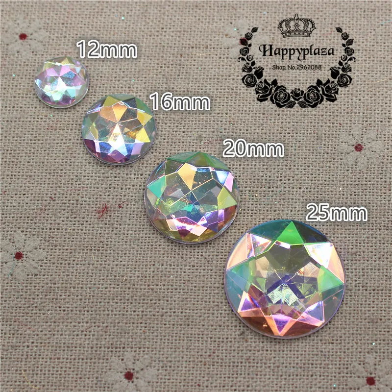 

12mm/16mm/20mm/25mm Shiny AB Round Acrylic Rhinestone Facets Flatback Cabochon DIY Craft/Garment Button Decoration