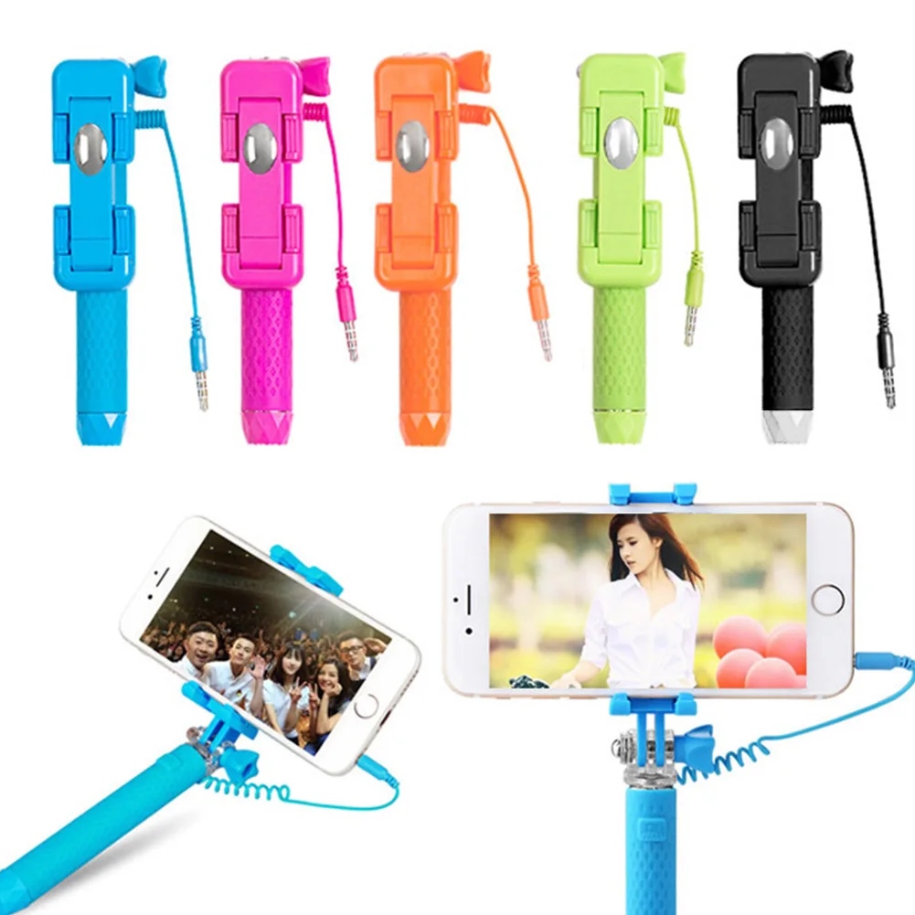 Unique 3.5mm Port Mini Extendable Monopod Wired Selfie Stick Built-in LED Fill Light For iPhone Android Mobile Phones