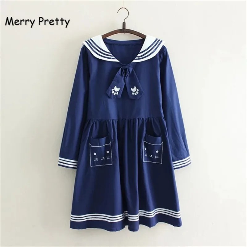 Merry Pretty navy bow tie dress mori girls summer Japan style cute long sleeve sailor collar cat embroidery white dress vestidos
Merry Pretty navy bow tie dress mori girls summer Japan style cute long sleeve sailor collar cat embroidery white dress vestidos