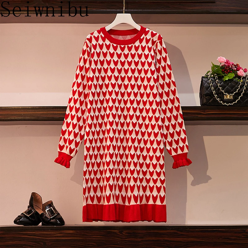 Seiwnibu New Autumn And Winter Long-sleeved Runway dress Elegant lady Red Sweater dress Elegant Knitted Sweater Love dress
Seiwnibu New Autumn And Winter Long-sleeved Runway dress Elegant lady Red Sweater dress Elegant Knitted Sweater Love dress