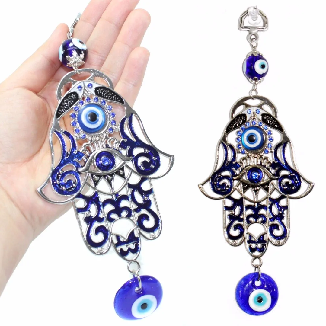 1pc Luck Turkish Blue Hamsa Hand Glass Evil Eye Amulet Wall Hanging Home Decoration
