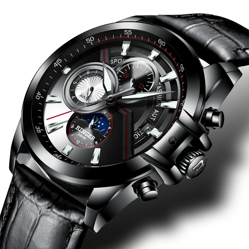 Switzerland BINGER Luxury Brand Men's Watches Sapphire Multi-function Waterproof Automatic Mechanical Moon Phase Clock B1189-3
Switzerland BINGER Luxury Brand Men's Watches Sapphire Multi-function Waterproof Automatic Mechanical Moon Phase Clock B1189-3