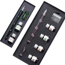 Glass-Pen-Set Water-Fountain-Pen Bamboo Dip-Pen Gift-Box Vibrating-Glass Color-Ink Handmade