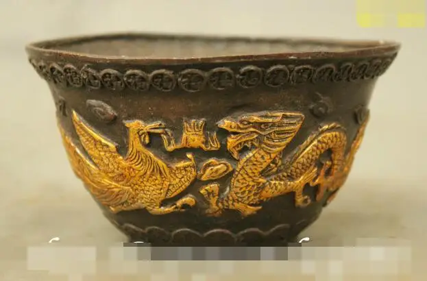 S01139 6" Chinese Collect Bronze Gilt Flying Dragon Phoenix Statue Bowl Censer Jar Pot B0403
S01139 6" Chinese Collect Bronze Gilt Flying Dragon Phoenix Statue Bowl Censer Jar Pot B0403