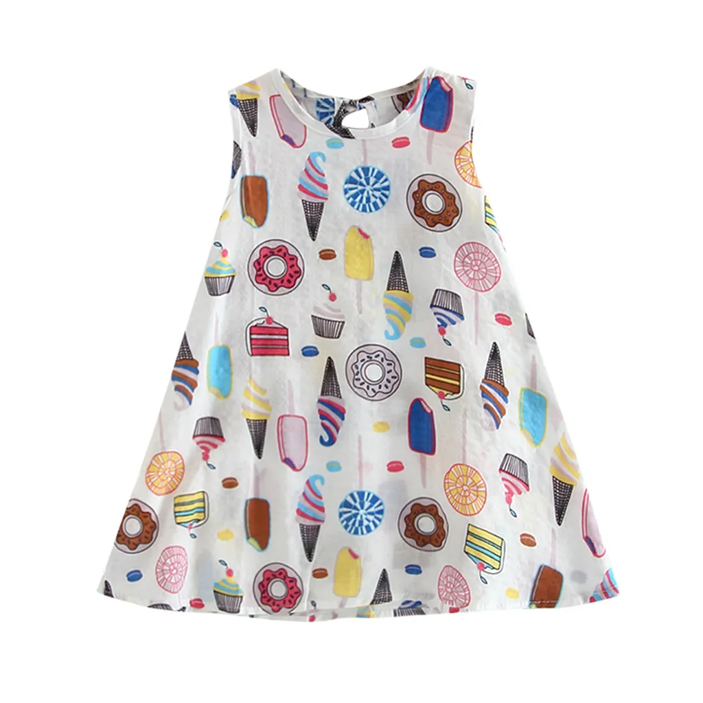 Платье для маленьких девочек платья без рукавов с принтом мороженого