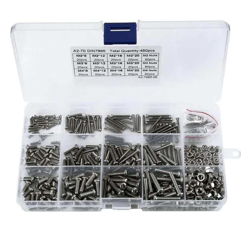480Pcs/Set M2 M2.5 M3 Din7985 Gb818 Steel Cross Recessed Pan Head Screws Phillips Screws Assortment Kit Hw028
480Pcs/Set M2 M2.5 M3 Din7985 Gb818 Steel Cross Recessed Pan Head Screws Phillips Screws Assortment Kit Hw028