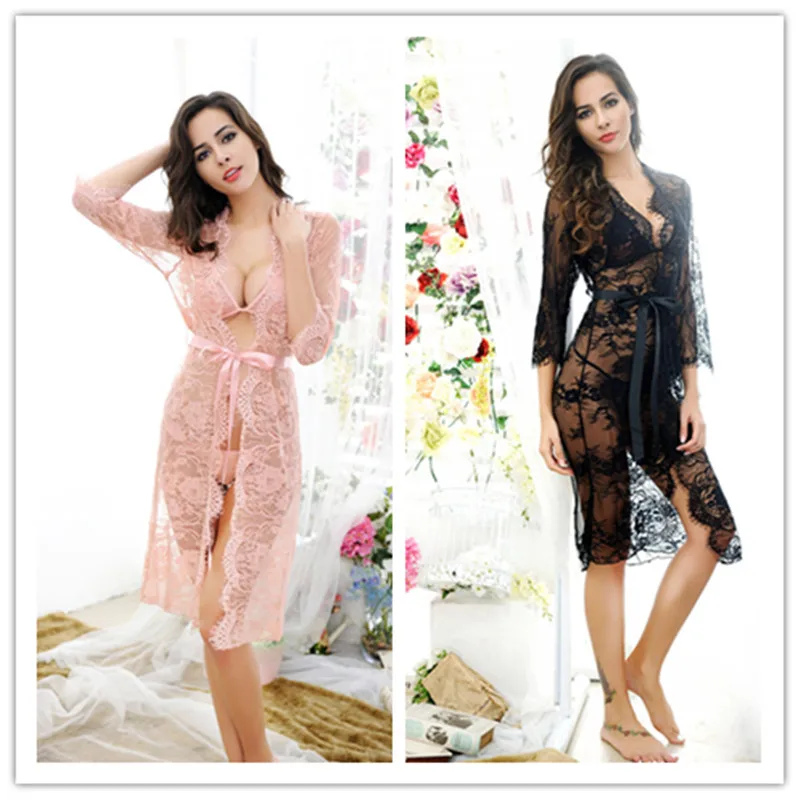 

2017 Women Sexy See Through Sleepwear Lace Nightgown Nightwear Mesh Sleepshirt Home Clothes Sleep Dress Pink Black Erotic Fetish