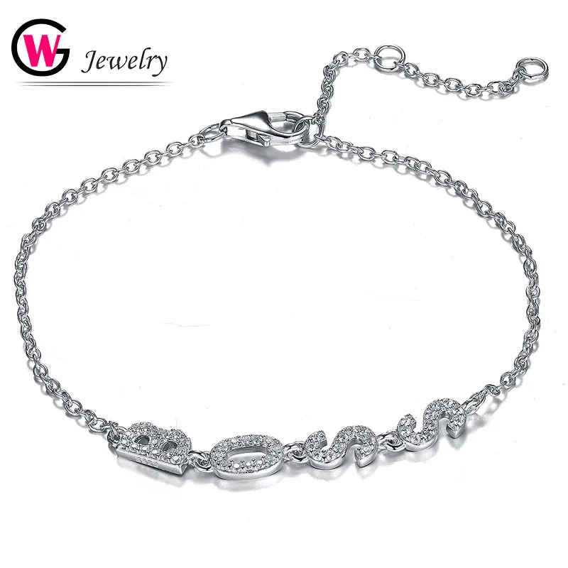 2019 Chain Statement Women Bracelets Cubic Zircon 925 Sterling Silver BOSS Alphabet Letter Charm Girl Gift Jewelry | Украшения и