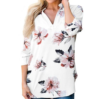 Women new fashion autumn clothings floral loose blouse ladies long sleeve V-neck casual asymmetrical long shirt blouse tops 
Women new fashion autumn clothings floral loose blouse ladies long sleeve V-neck casual asymmetrical long shirt blouse tops