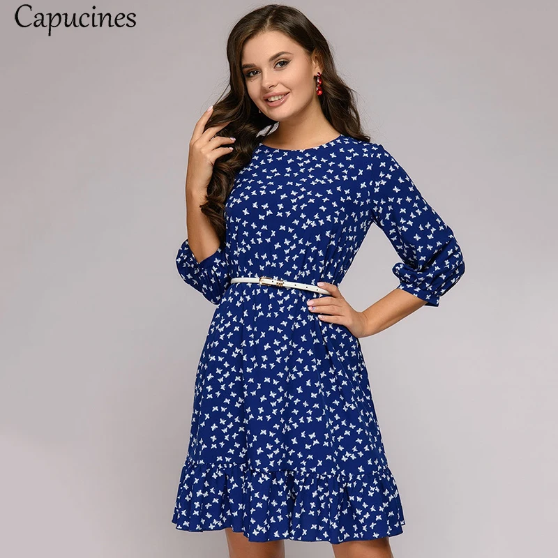Printed 3/4 Sleeves Ruffles Hem Blue Dress Women Summer Lantern Sleeve O-neck Casual Loose Dress Mini Party Dresses(NO Belt)
Printed 3/4 Sleeves Ruffles Hem Blue Dress Women Summer Lantern Sleeve O-neck Casual Loose Dress Mini Party Dresses(NO Belt)