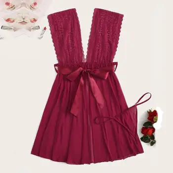 luxury Brand New Women Plus Size Contrast Lace Bow V-Neck Backless Lingerie With Thong pyjamas femme women pijamas Q60
luxury Brand New Women Plus Size Contrast Lace Bow V-Neck Backless Lingerie With Thong pyjamas femme women pijamas Q60