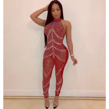 Sleeveless Off Shoulder Halter Rhinestone Mesh Transparent Backless Women Sexy Jumpsuits
Sleeveless Off Shoulder Halter Rhinestone Mesh Transparent Backless Women Sexy Jumpsuits