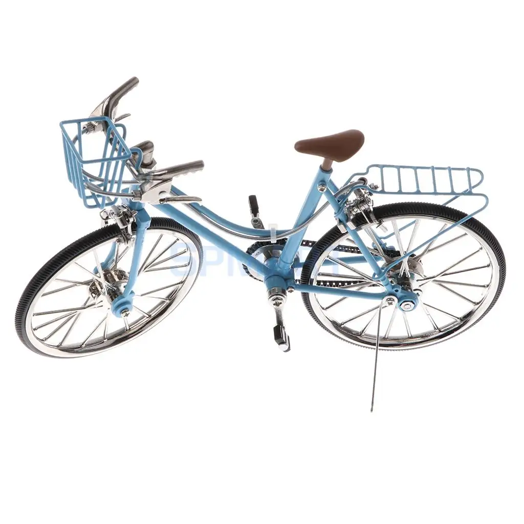1:10 Scale Alloy Diecast Racing Bike w/Basket & Seat Model Replica Bicycle Cycling Toy Collection Blue