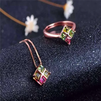 Natural tourmaline 925 Silver Jewelry Pendant + ring set of natural gemstones
Natural tourmaline 925 Silver Jewelry Pendant + ring set of natural gemstones