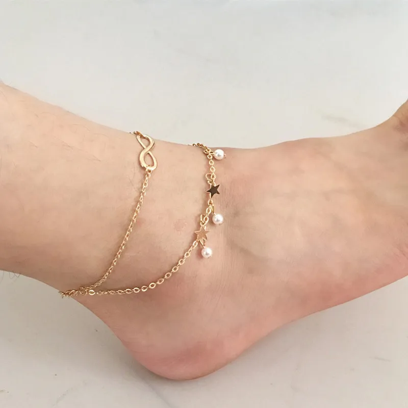 2019 New Anklet Design Double Anklet Bracelet Star Pearl 8 Anklet Foot Decoration Fashion Ms. Jewelry Summer Charm Anklet w
2019 New Anklet Design Double Anklet Bracelet Star Pearl 8 Anklet Foot Decoration Fashion Ms. Jewelry Summer Charm Anklet w