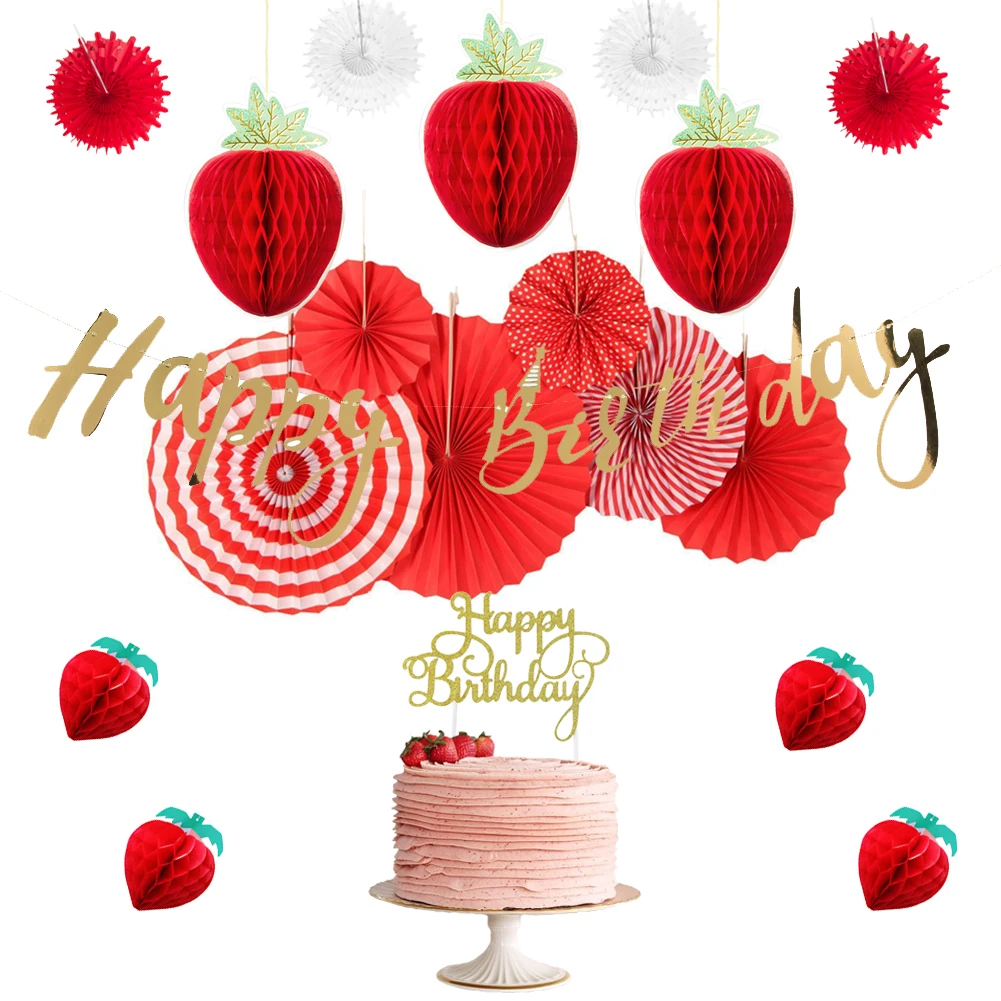 Strawberry Theme Birthday Party Decoration Set Honeycomb Strawberries Happy Birthday Banner Cake Topper Paper Fans Girl Home
Strawberry Theme Birthday Party Decoration Set Honeycomb Strawberries Happy Birthday Banner Cake Topper Paper Fans Girl Home