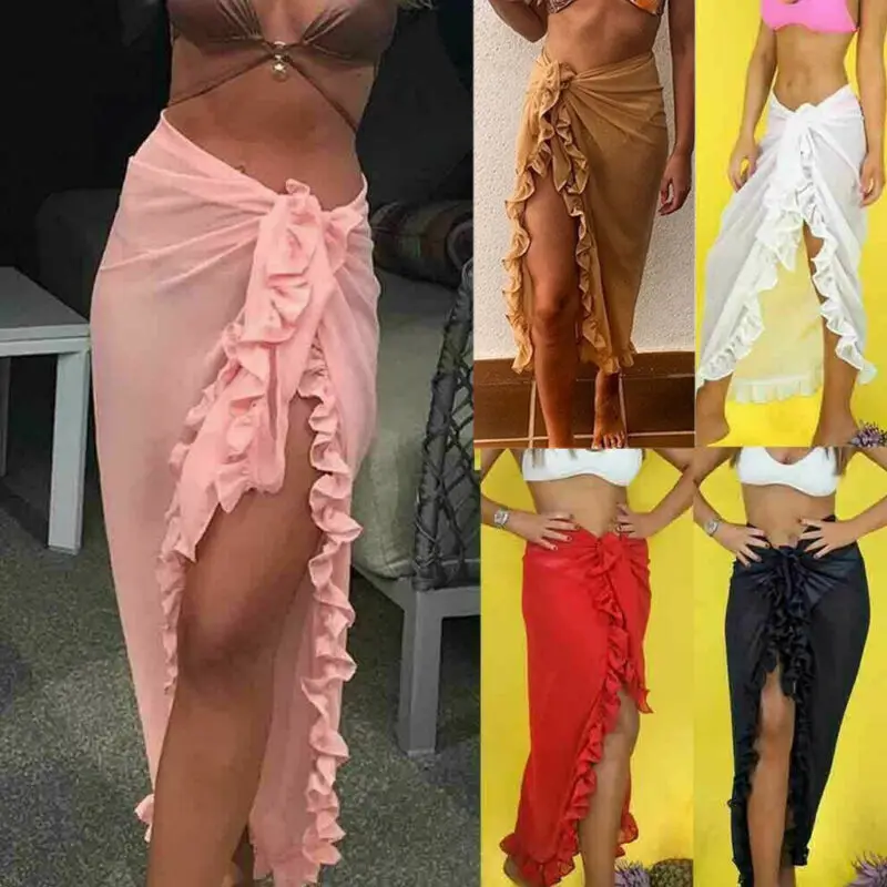 2019 New Women Summer Beach Bikini Cover up Swim Skirt Ruffles Short Wrap Sarong Beachwear Swimwear |