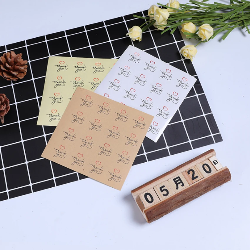 

160pcs/lot Round Thank you Red Heart DIY Kraft paper white Adhesive Sealing Sticker Packaging Sealing Label Sticker