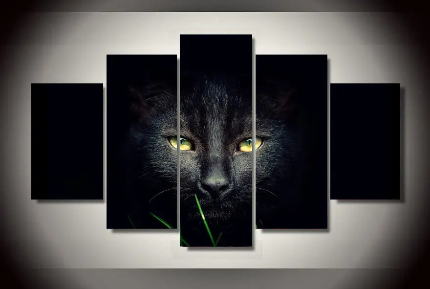 Модульная Настенная картина без рамки 5P с черной кошкой домашний декор холст