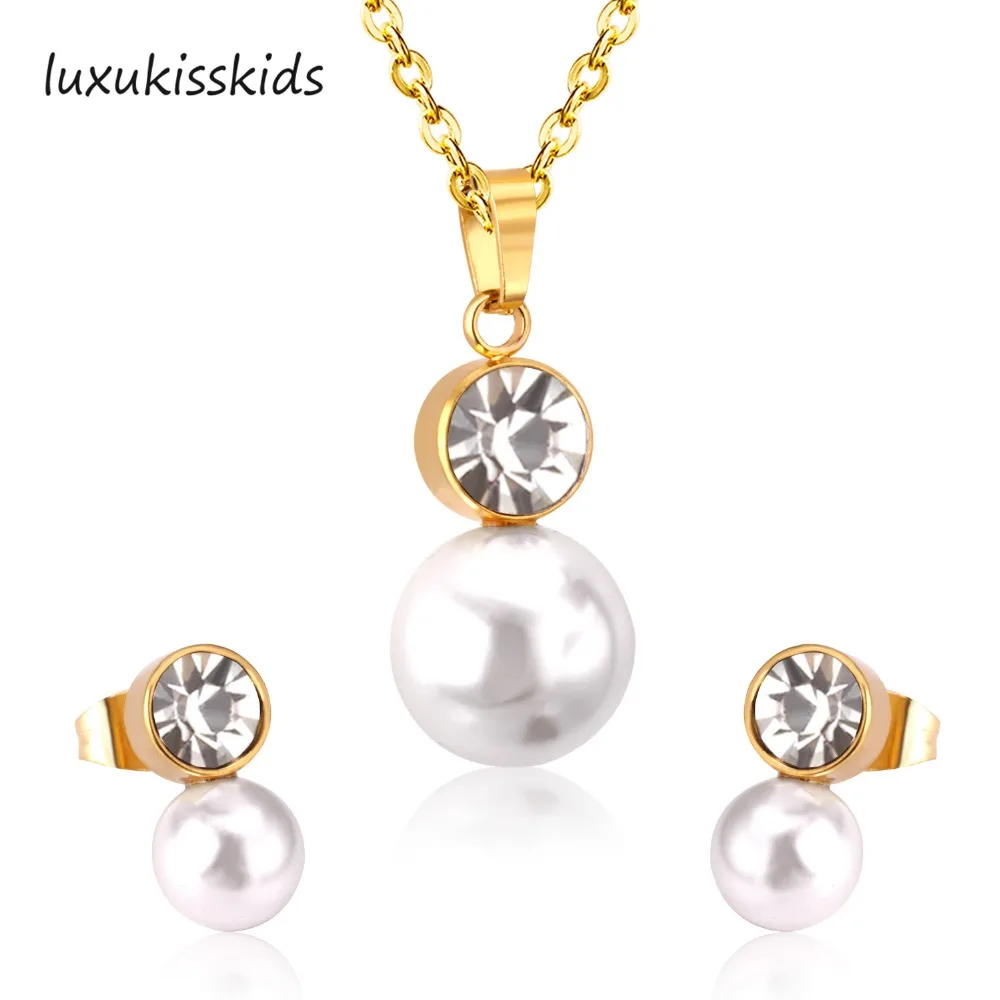 LUXUKISSKIDS Hot Sale CZ Stainless Steel Jewelry Set With Freshwater Pearl Necklace Earring Sets,Free Chain
LUXUKISSKIDS Hot Sale CZ Stainless Steel Jewelry Set With Freshwater Pearl Necklace Earring Sets,Free Chain