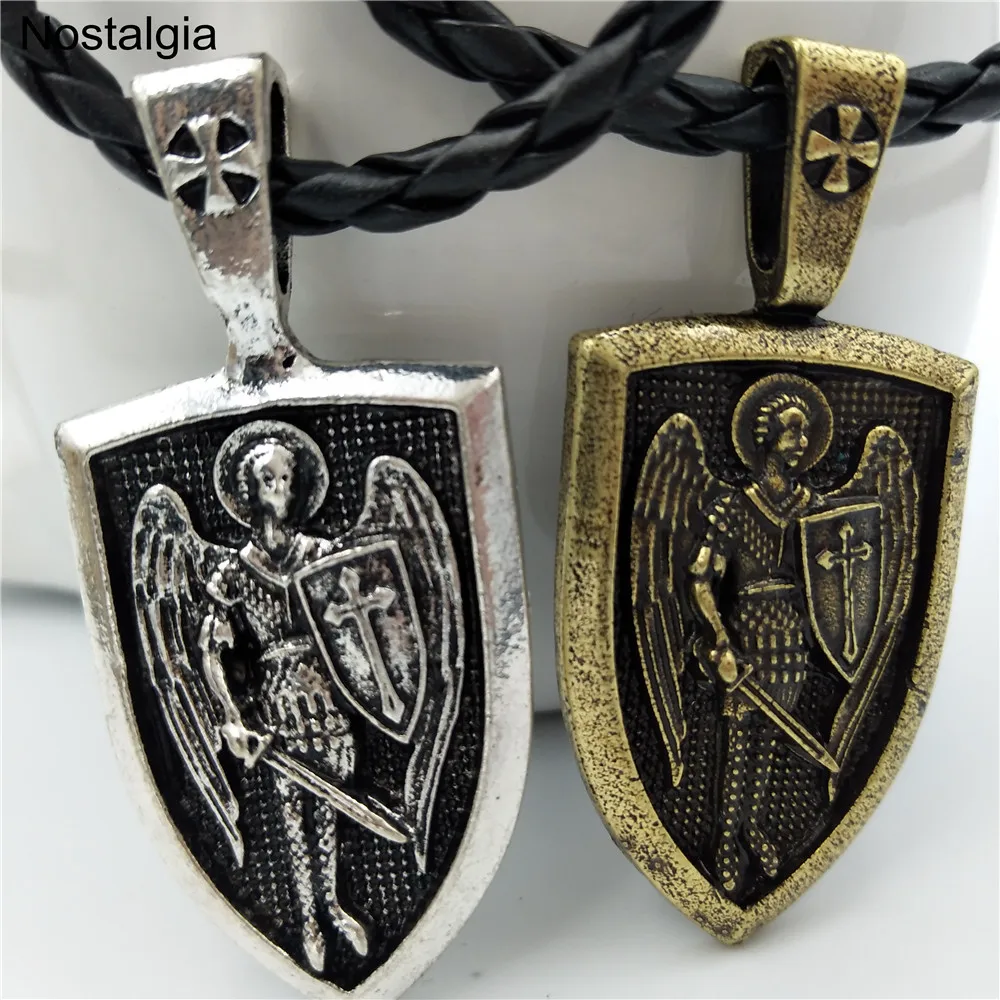 Nostalgia Angel Shield Necklace Men Viking Warrior Archangel Michael Protection Amulet Russian Orthodox Cross Pendant Jewelry
Nostalgia Angel Shield Necklace Men Viking Warrior Archangel Michael Protection Amulet Russian Orthodox Cross Pendant Jewelry