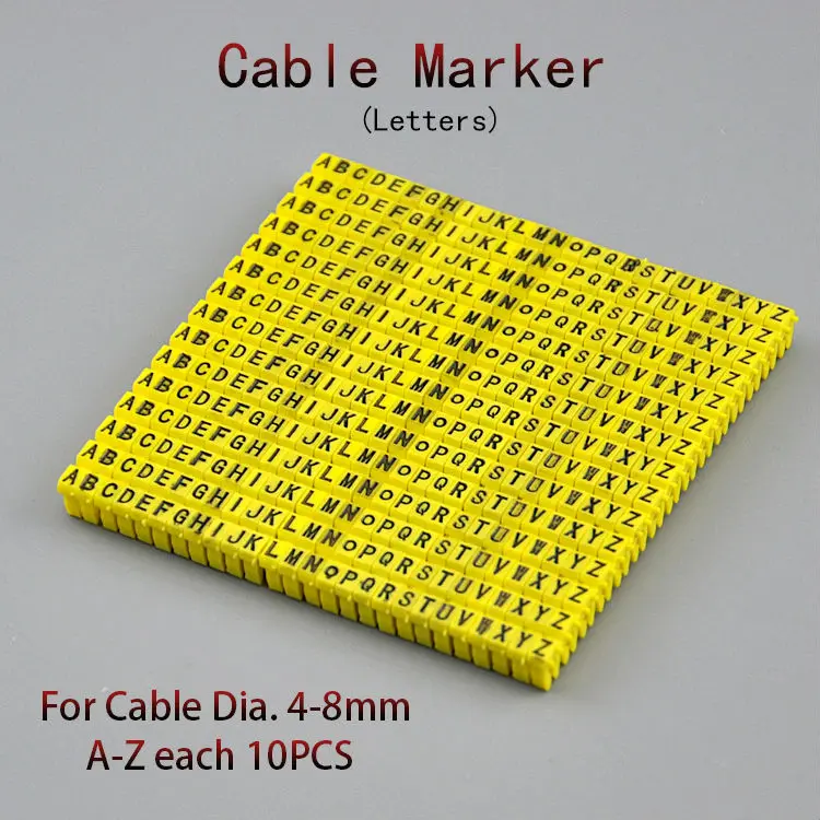 260PCS Cable Marker For 6 sqmm Yellow Letter A to Z Each 10pcs Distinguish Wires for 6mm2 cable
260PCS Cable Marker For 6 sqmm Yellow Letter A to Z Each 10pcs Distinguish Wires for 6mm2 cable