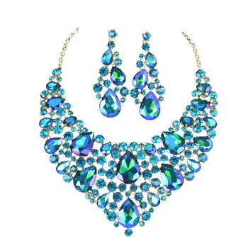 Fashion Shining blue AB Crystal Bridal Jewelry Sets Wedding Party Gold Silver Plated Earrings and Necklace Set Gifts for Women
Fashion Shining blue AB Crystal Bridal Jewelry Sets Wedding Party Gold Silver Plated Earrings and Necklace Set Gifts for Women