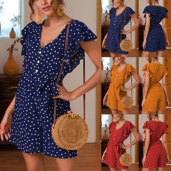 Summer Women Dot Print Shirred Frill Sleeves Ladies Belted Summer Holiday Sleeveless Plus Size Dropshipping
Summer Women Dot Print Shirred Frill Sleeves Ladies Belted Summer Holiday Sleeveless Plus Size Dropshipping