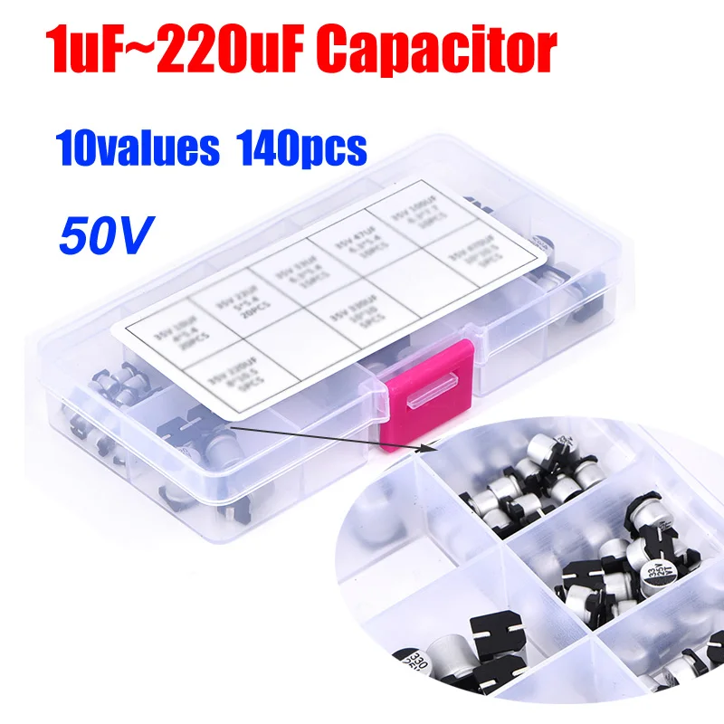 10values total 140pcs SMD 50V 1uf~220uf Aluminum Electrolytic Capacitor Assortment Pack Plastic Box Kit
10values total 140pcs SMD 50V 1uf~220uf Aluminum Electrolytic Capacitor Assortment Pack Plastic Box Kit