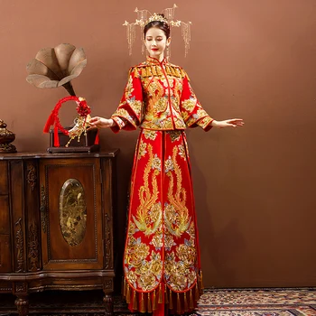 noble Elegant Embroidery Marriage Cheongsam Set Classic Overseas Chinese Bride Wedding Dress Red Phoenix Royal Lady Qipao
noble Elegant Embroidery Marriage Cheongsam Set Classic Overseas Chinese Bride Wedding Dress Red Phoenix Royal Lady Qipao