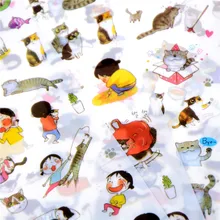 Animales de dibujos animados 6 unids/pack coreano Pegatinas transparentes de PVC lindo gato diario foto pegatinas para álbum regalo de juguetes clásicos(China)