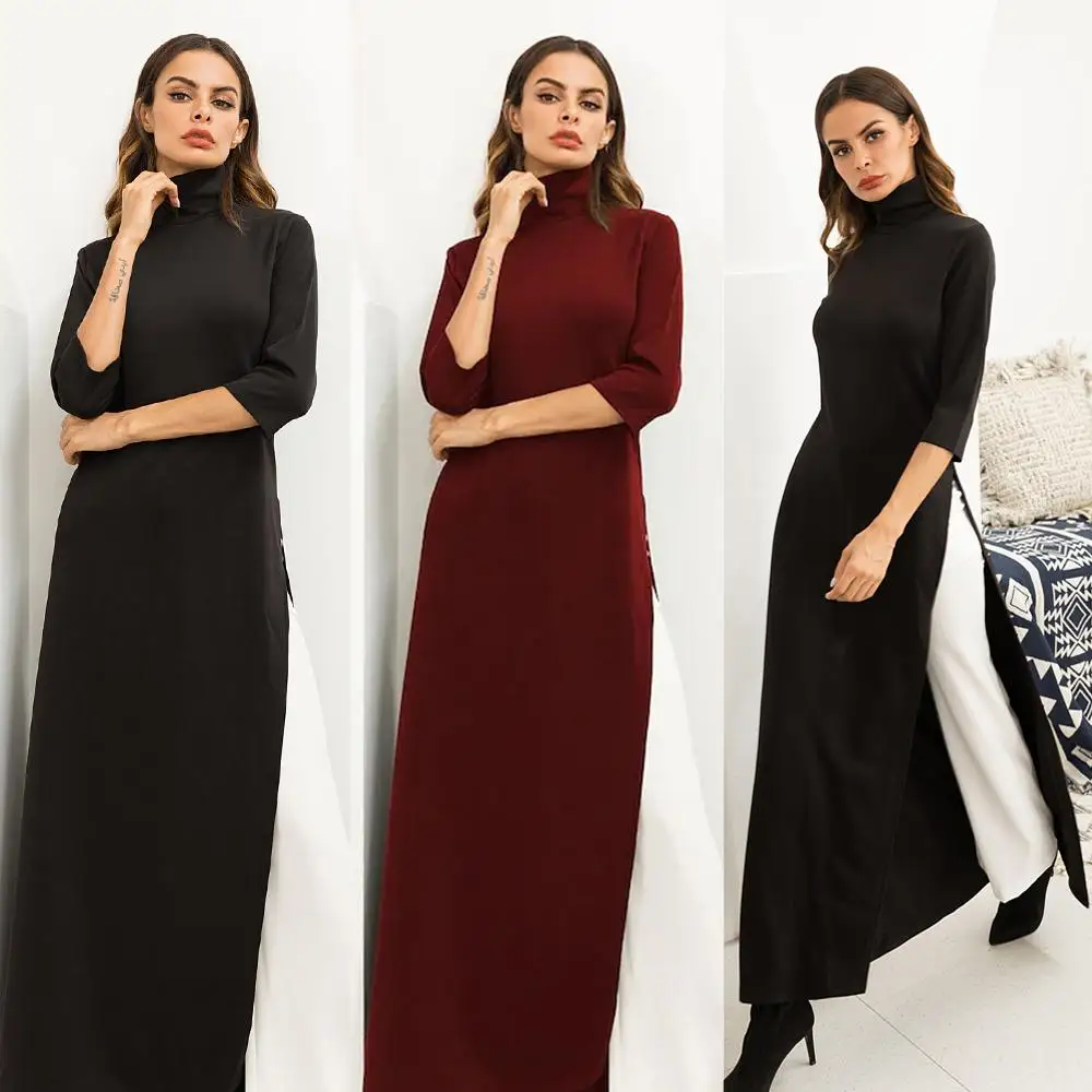 Women Dress Ao Dai Style Turtle Neck 3/4 Sleeve Loose Elegant Casual Hight Spilt Long Maxi Dress Evening Party Ball Gown Fashion
Women Dress Ao Dai Style Turtle Neck 3/4 Sleeve Loose Elegant Casual Hight Spilt Long Maxi Dress Evening Party Ball Gown Fashion